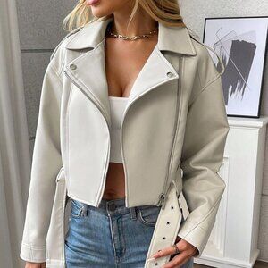 Beige Casual Women's Zip-Up Short Jacket
